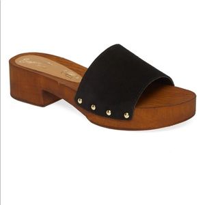 Seychelles wooden slide sandal with gold studs
